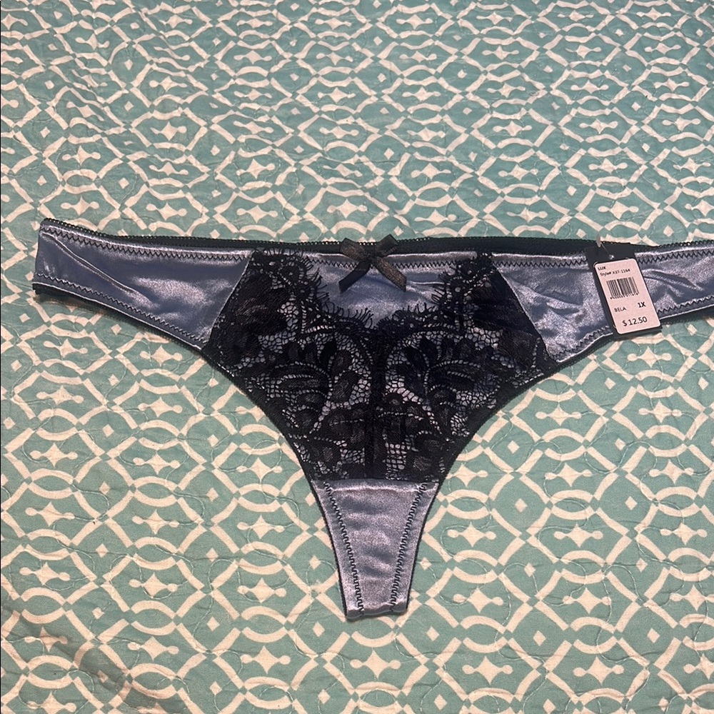 Fredericks of Hollywood Shimmering Blue and Black Lace Thong